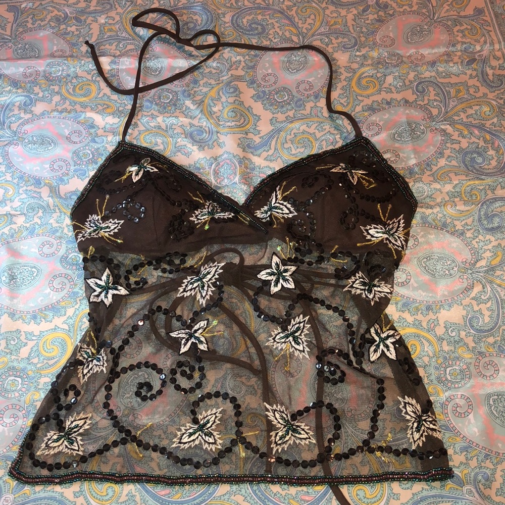 Super cute tie back & neck bedazzled shirt